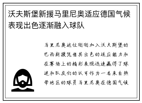 沃夫斯堡新援马里尼奥适应德国气候表现出色逐渐融入球队