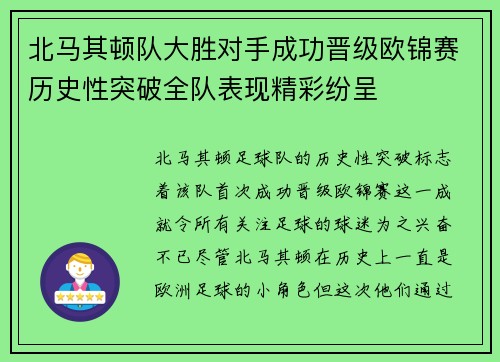 北马其顿队大胜对手成功晋级欧锦赛历史性突破全队表现精彩纷呈